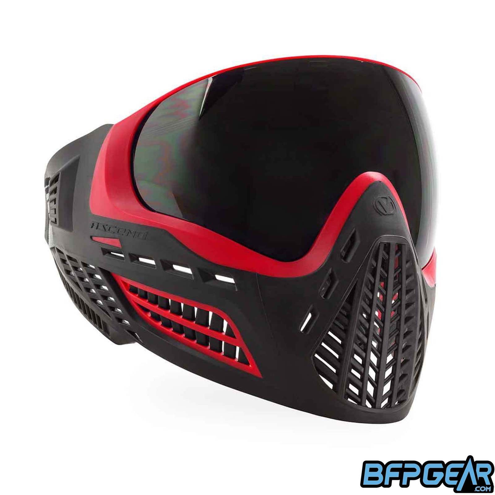 The Virtue VIO Ascend Paintball mask in the Red Black colorway.