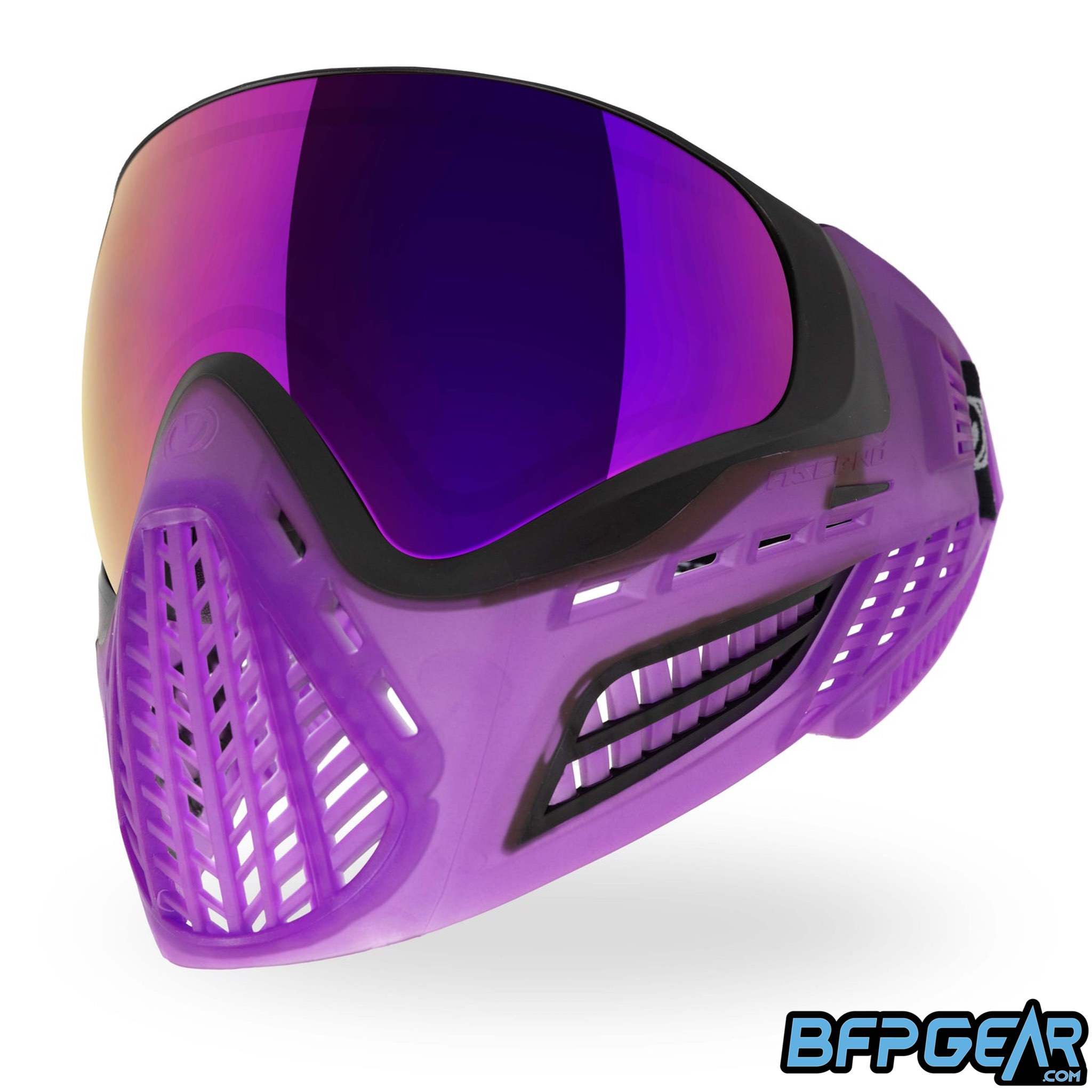 The Virtue VIO Ascend Paintball mask in the Crystal Purple Black colorway.