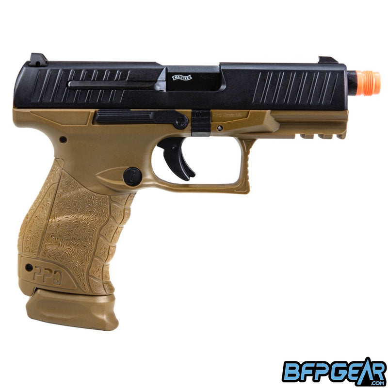 The opposite side of the Walther PPQ Tac pistol. Threaded barrel allows for mock suppressors and other barrel attachments to be installed.