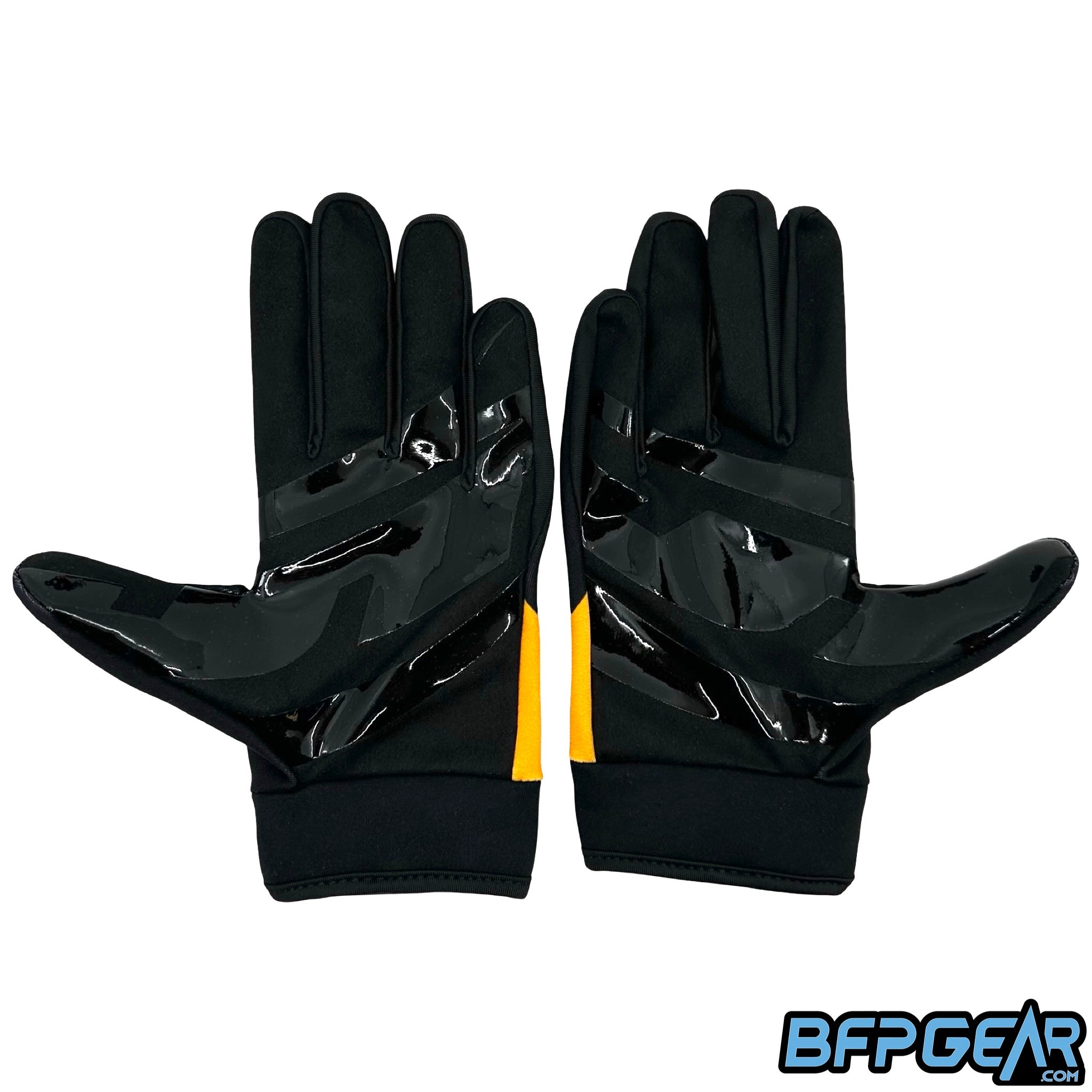 The inside of the JT Gripz gloves. Sticky, anti-slip material in the JT banana logo are on the inside, giving you the grip you need to fully control your setup, or to prevent your sweaty hands from dropping your gear.