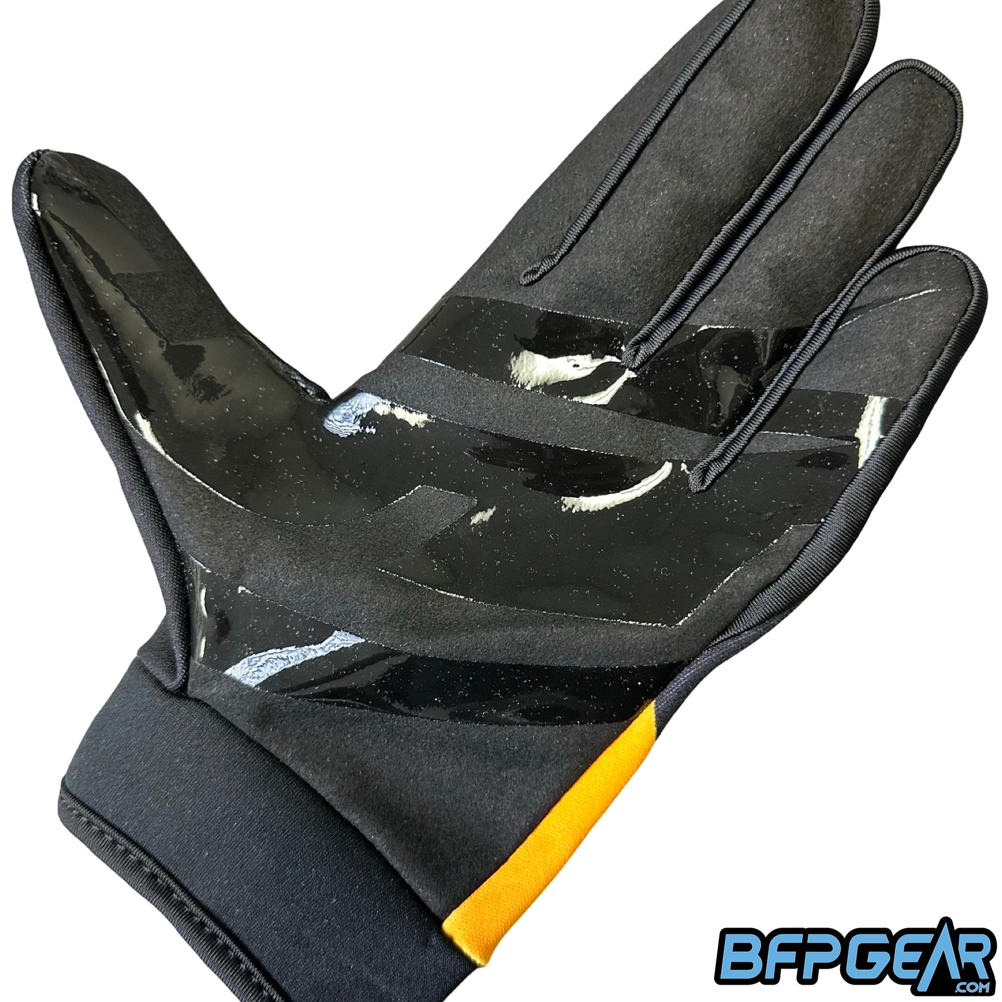 An up close view of the anti-slip material on the inside of the glove.