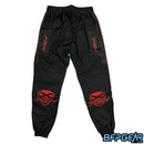 The back of the XSV 24 Pro Joggers. Red XSV logos are just above the ankle, and the barrel swab sleeves have the XSV logo on them in red.
