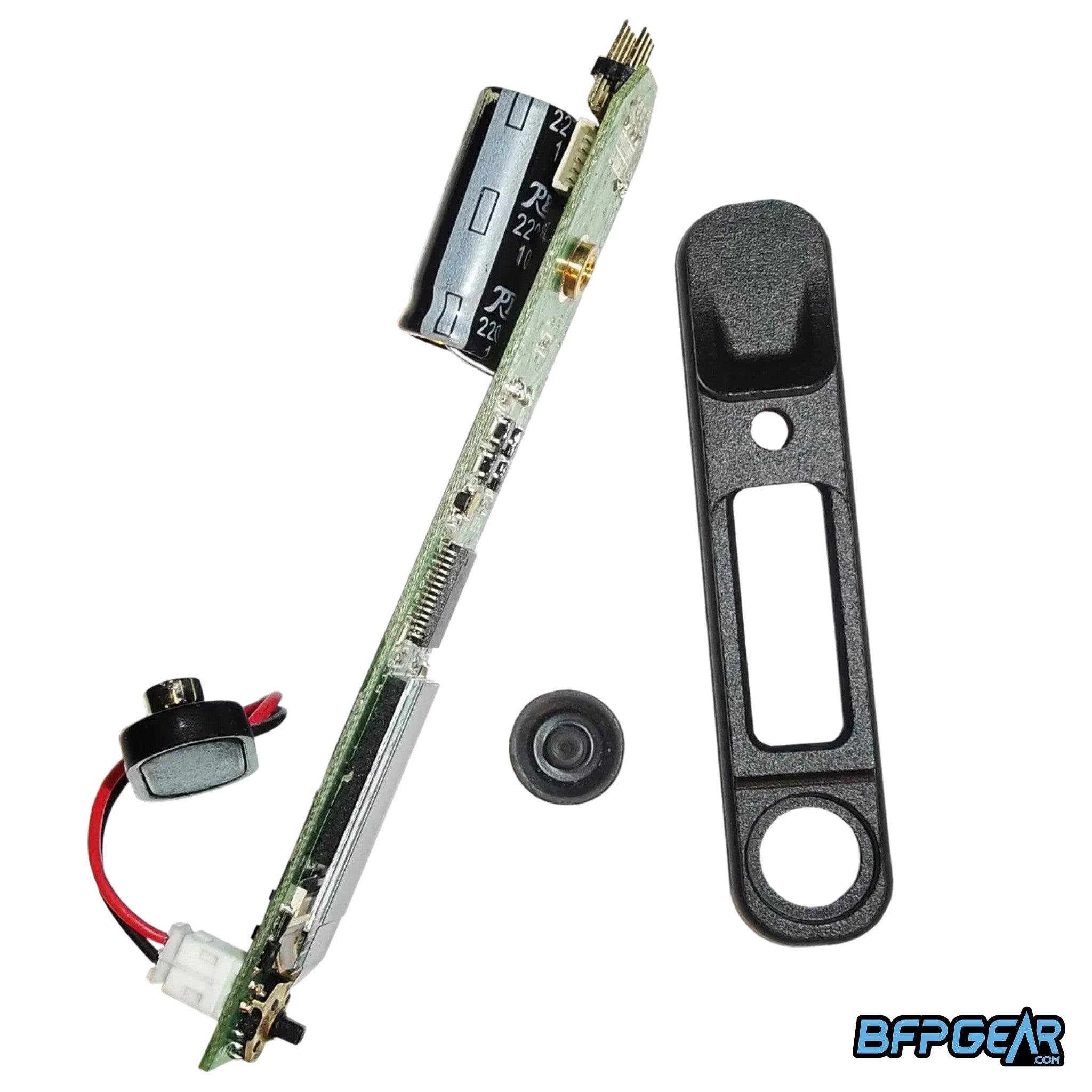 Empire Paintball Mini GS and Axe 2.0 Redline upgrade OLED board and display kit showing electronic circuit board wiring and mounting components on a white background