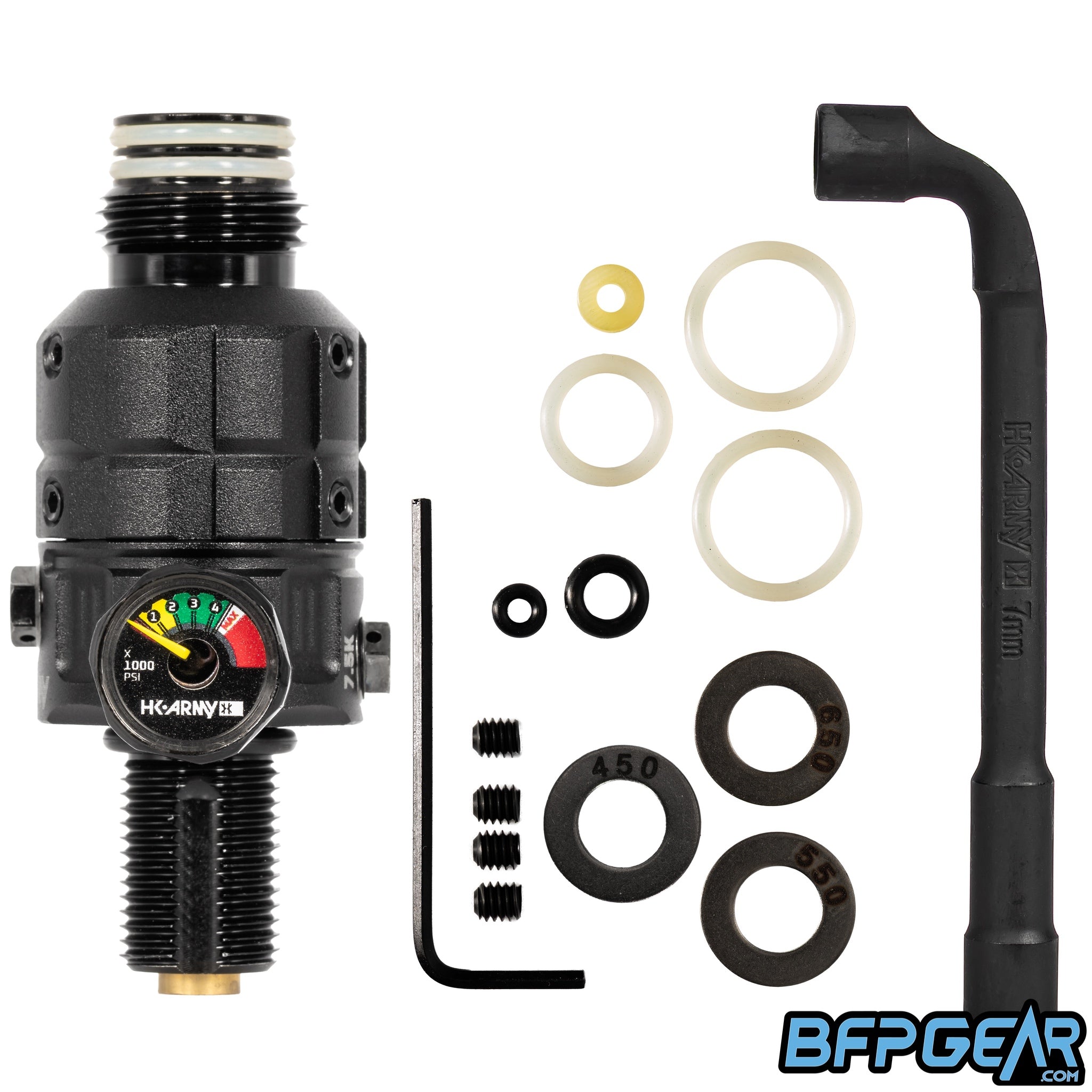 The HK Army Turbine Pro Regulator comes with a tool and extra parts for maintenance or if you lose any small parts.