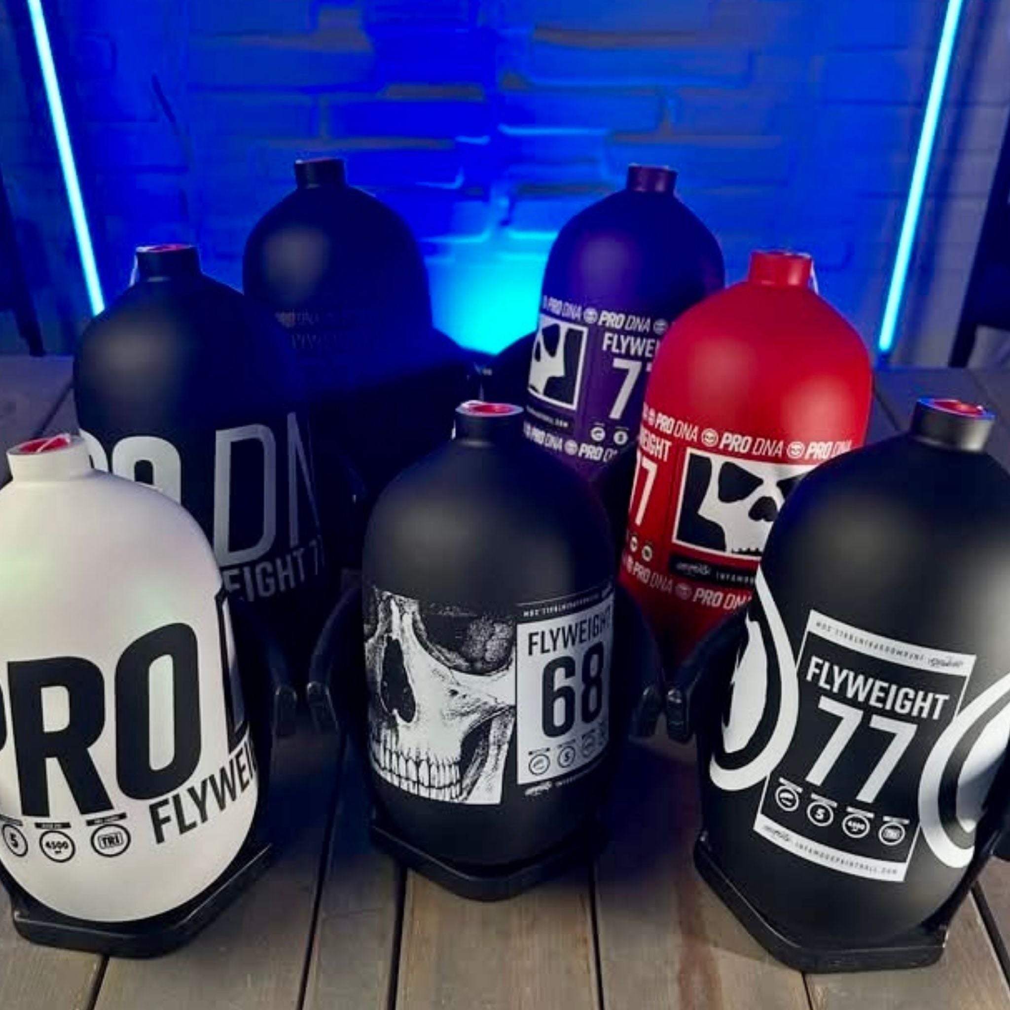     Infamous PRO DNA carbon fiber paintball tanks in different sizes
