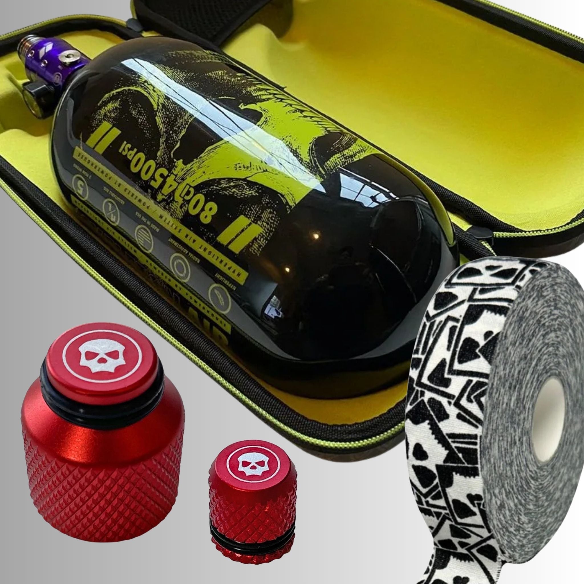     Infamous PRO DNA paintball tank tape, thread protector, fill nipple cover and tank case