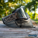 JT ProFlex LE ICE Stratus Smoke paintball goggle photographed outdoors on wood surface showing smoke gray frame clear lens and Stratus strap