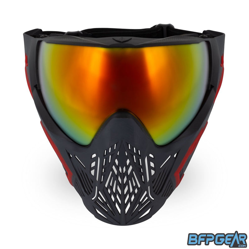 Front facing view of the CMD goggle. Tons of ventilation in the mouth area, preventing echo, and high breathability.