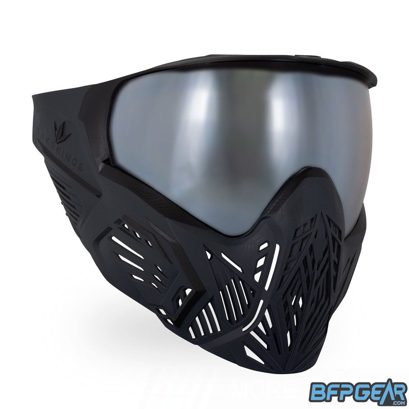 The Command goggle, or CMD for short, in Black Carbon. All black goggles and a silver mirrored HDR lens.