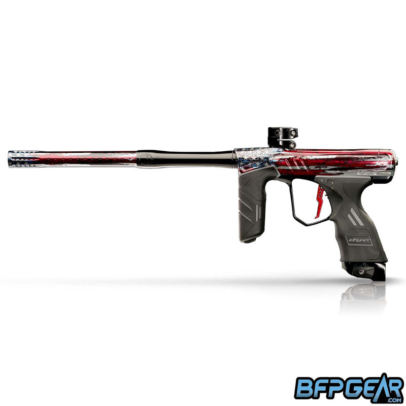 DYE DSR+ in the Stars and Stripes PGA finish. Red and white stripes fade into blue and white stars. Gloss black barrel back with the same red and white strips to blue and white stars fade for the barrel tip.