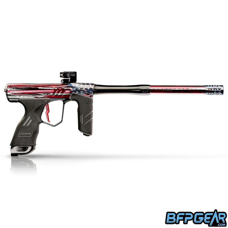 DYE DSR+ in the Stars and Stripes PGA finish. Red and white stripes fade into blue and white stars. Gloss black barrel back with the same red and white strips to blue and white stars fade for the barrel tip.