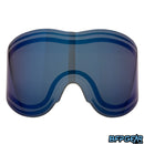 Thermal dual-pane Vents lens for paintball goggles, anti-fog, UV-blocking, tool-free replacement, fits e-Flex, E’Vent, Avatar, and Helix. Color of the lens is blue mirror.