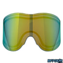 Thermal dual-pane Vents lens for paintball goggles, anti-fog, UV-blocking, tool-free replacement, fits e-Flex, E’Vent, Avatar, and Helix. Color of the lens is fire mirror.