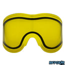 Thermal dual-pane Vents lens for paintball goggles, anti-fog, UV-blocking, tool-free replacement, fits e-Flex, E’Vent, Avatar, and Helix. Color of the lens is yellow.