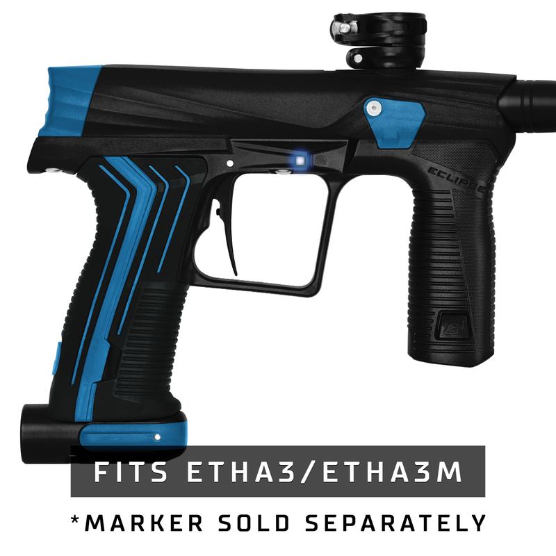 Planet Eclipse blue Color Contrast Kit installed on an Etha3 paintball marker. Marker is sold separately.
