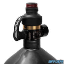 The Exalt Fill Nipple cover in black, in stalled on an air tank regulator.