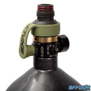 The Exalt fill nipple cover in olive, installed on a regulator.