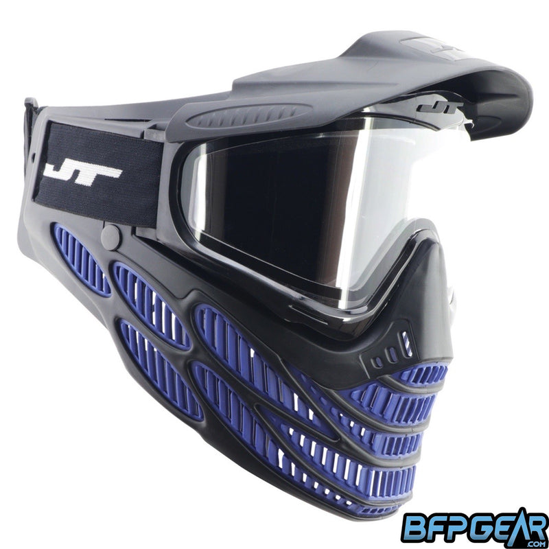 An angled view of the Flex 8 in black and blue. Faces to the right.