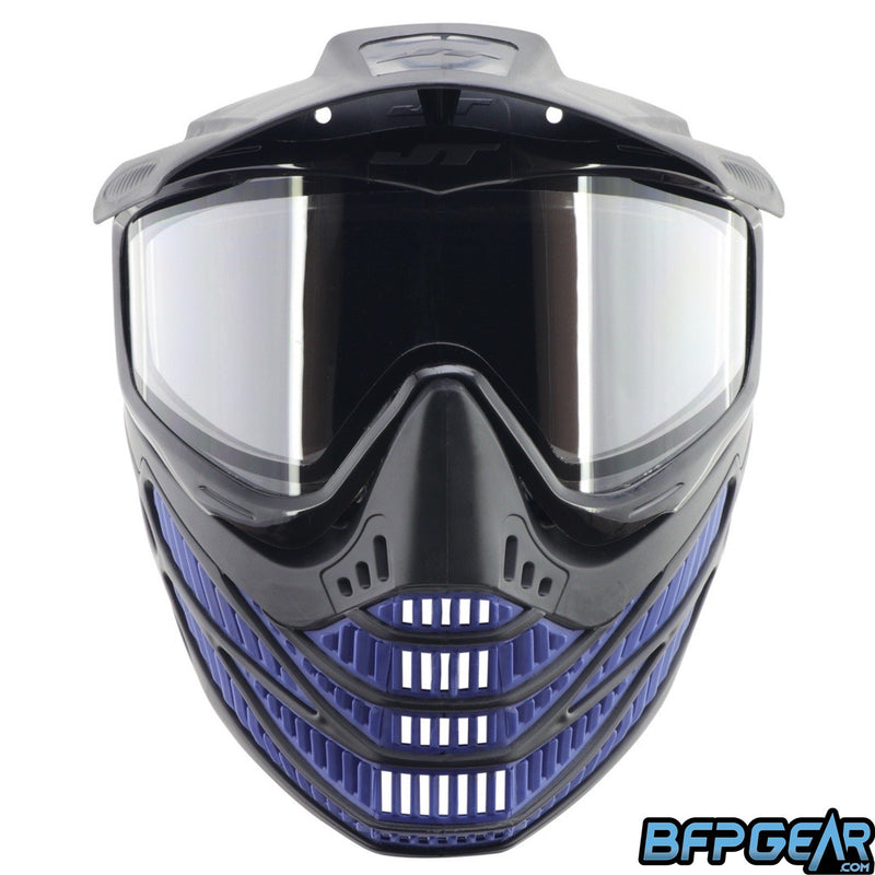 Frontal view of the Flex 8 in black and blue. 