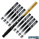 8 black inserts and the Fossil barrel are shown. The Fossil barrel has a unique pattern, the back of the barrel has been milled to look and feel like scales half way the barrel. The front of the barrel has linear porting, both holes and slits. The barrel is black and fades to gold with black splash.