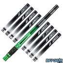 8 black inserts shown with the Fractal barrel. The barrel pattern is hexagonal, with the outlines embossed for a textured feel. Porting is linear and goes perfectly straight, and the barrel fades from green to black.