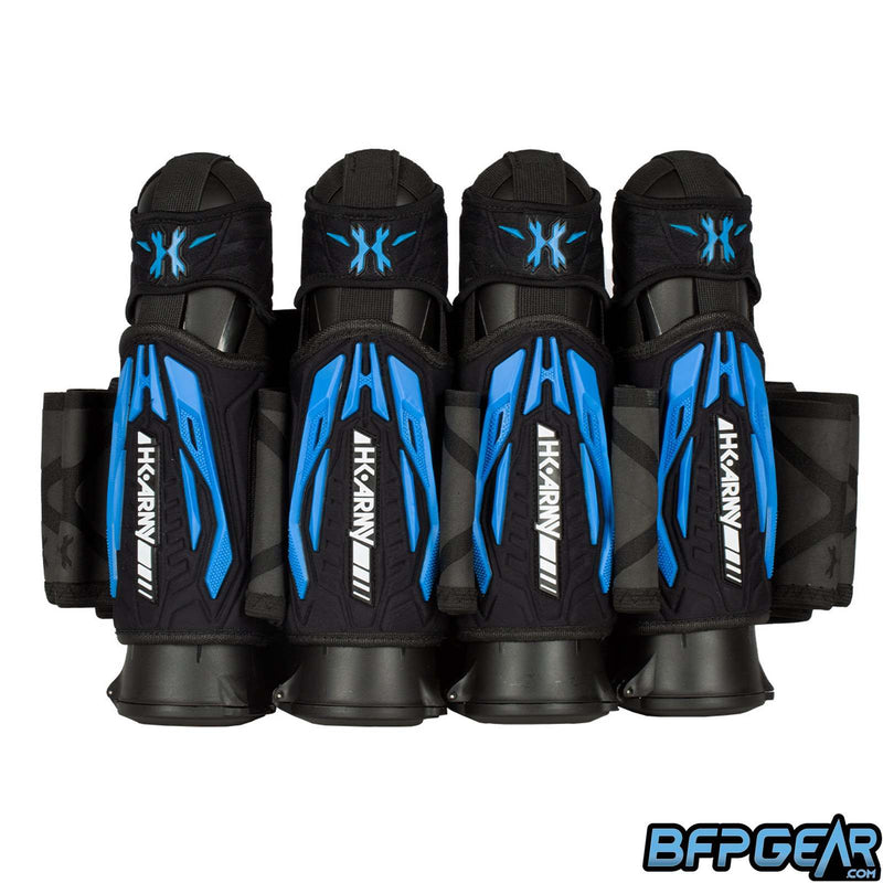 The HK Army Zero G 2.0 Pod pack shown in black and blue. Four main ejector sleeves with 3 pod sleeves in between and 4 pod sleeves on the sides.