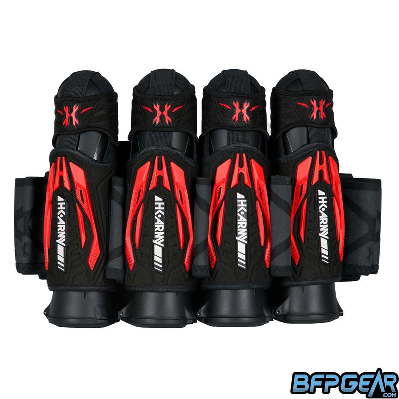 The HK Army Zero G 2.0 Pod pack shown in black and red. Four main ejector sleeves with 3 pod sleeves in between and 4 pod sleeves on the sides.