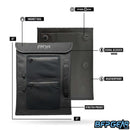 The Infamous Ghost Laptop sleeve has the same Fidlock magnetic caps to firmly secure the sleeve to any bags compatible with the sleeve. The Ghost laptop sleeve is fully waterproof and is 15 inches by 12 inches, being able to fit most standard sized laptops.