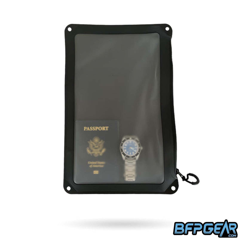 The Infamous FNDN large window pouch. Waterproof pouch to keep small items inside. This pouch can comfortably fit a passport, wrist watch, and a lot of other items.