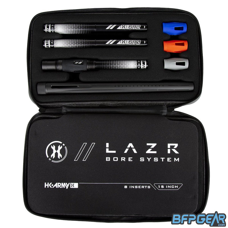 The case that the LAZR barrel comes in with black inserts. Extra rubber pieces for the barrel back, and slots for the barrel front and inserts.