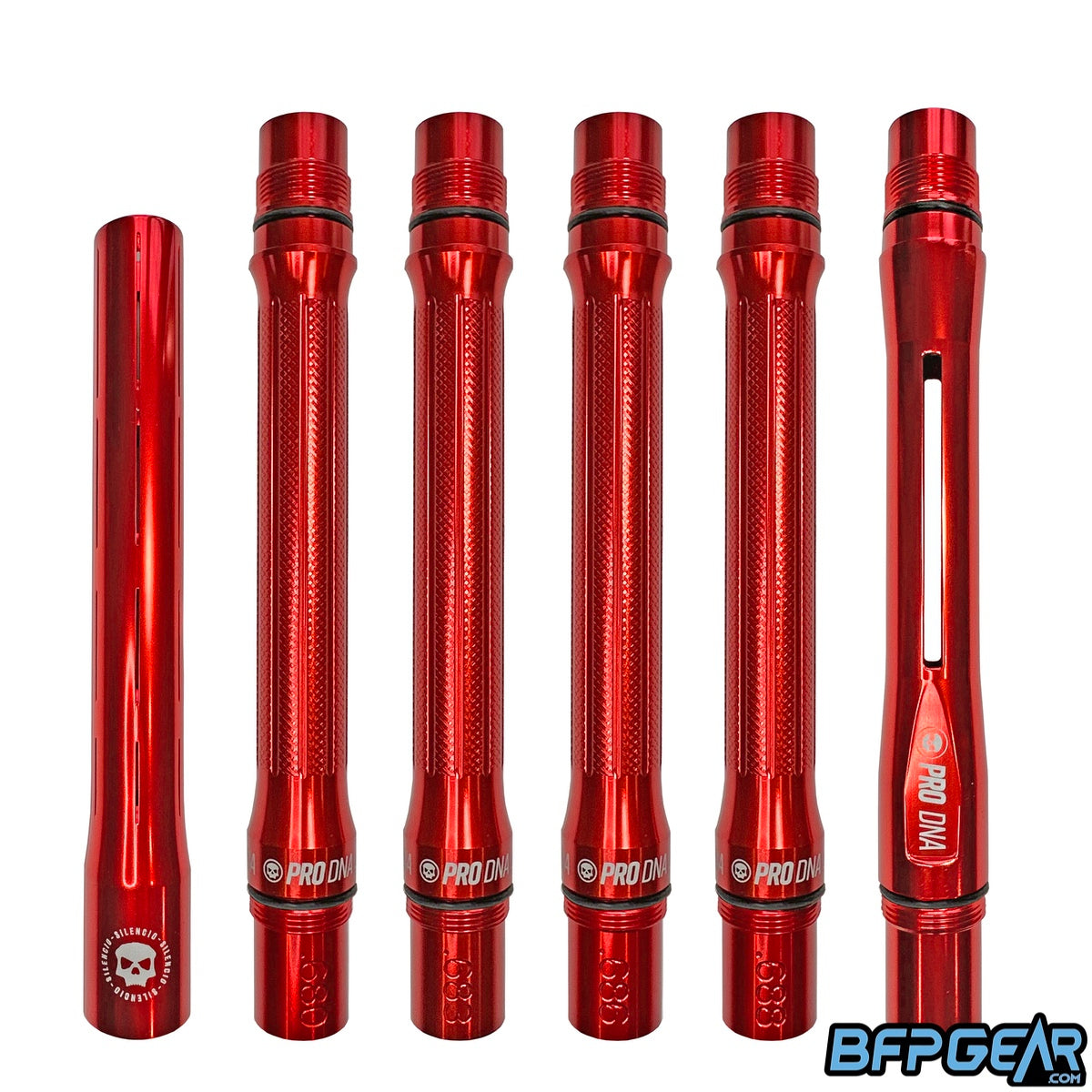 Gloss Red PRO DNA Silencio Full Barrel Kit showing barrel backs with sizing and tip.