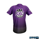 The Sac Paintball Stretchy Soft t shirt. Purple to black fade with the Sac Paintball logo on the front.