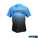 The JT Stretchy Soft shirt with the BFPGear logo on the front. Light blue to black fade with a hexagonal pattern.