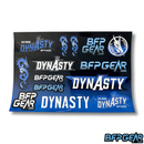 The BFPGear/Dynasty sticker sheet. Multiple designs for both San Diego Dynasty and BFPGear.com