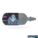 Knuckle Butt tank cover in Tentacles purple. Black and purple swirl pattern with cyan tentacles covering a majority of the tank cover.