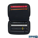 A picture of the XSV Acculock barrel in the protective case. A middle flap covers four of the inserts, and displayed are two inserts, dust black XSV barrel back, and a dust black barrel tip.