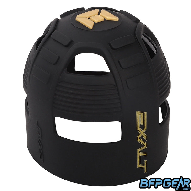 The Exalt Tank Grip in black and gold. The top of the tank grip has Exalt's insignia on it.