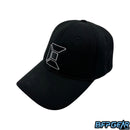 The Exalt Bounce Hat in black. Looks like a standard baseball hat, but the material is high density foam to help soften the impact of incoming paintballs.