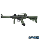 Tippmann Cronus Tactical Paintball Gun in olive and black with a mock silencer, collapsible stock, and vertical grip